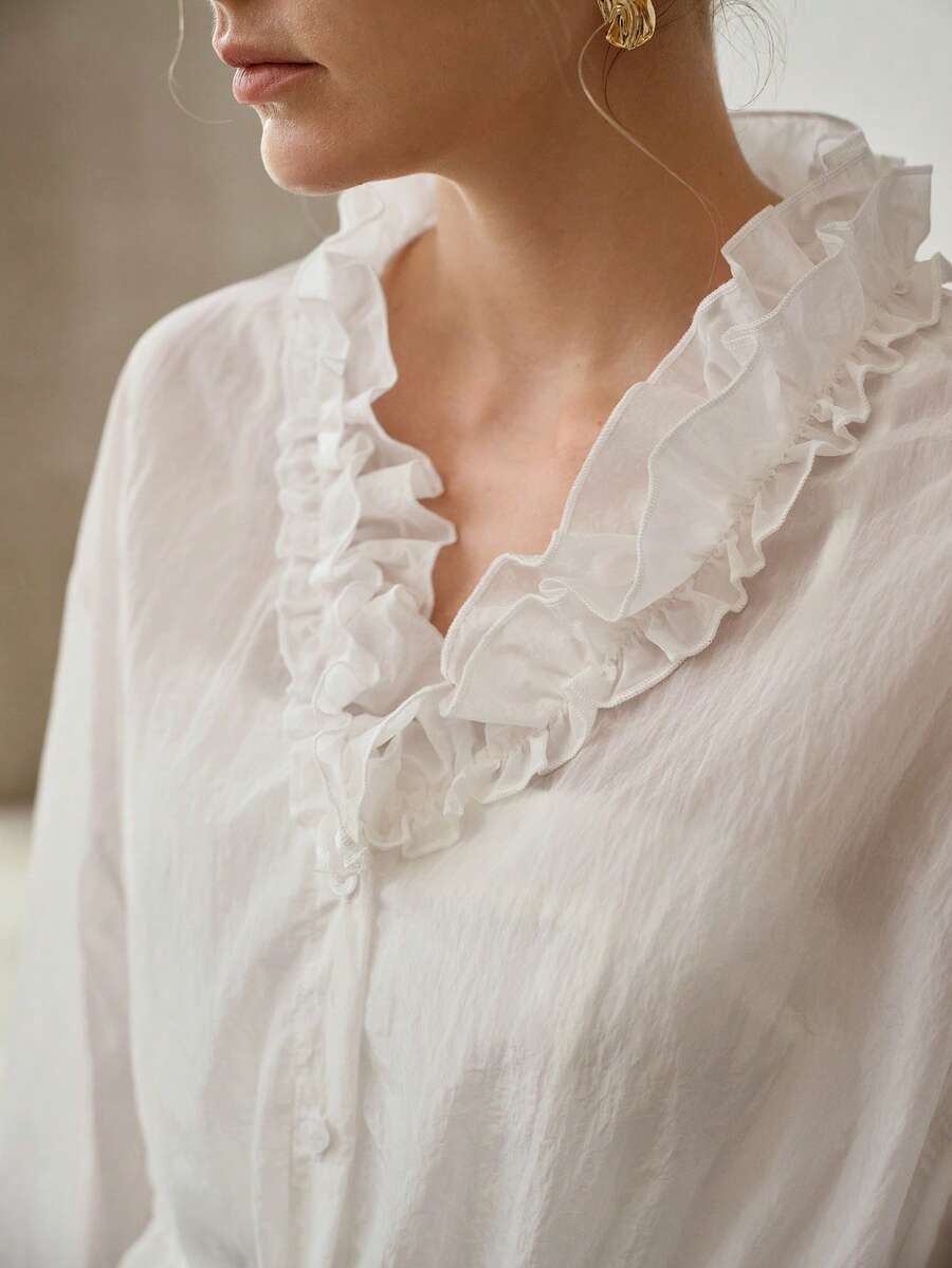 MOTF PREMIUM FRILL DETAIL SHEER BLOUSE - White - View 2