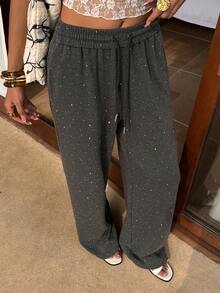 Livesso Pantaloni casual e morbidi da donna decorati con strass - nero - Visualizzare 3