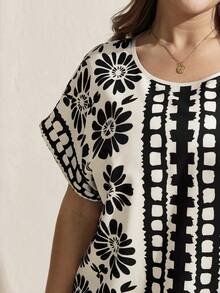 Comfylo Blusa casual de manga de murciélago con estampado floral talla grande para mujer, blusa bohemia de verano de manga corta, blusas y blusas casuales para mujer, últimas blusas para mujer, blusas de mujer casuales, blusas modernas con estampado para mujer, blusas bohemias para mujer, últimas blusas para mujer, nuevas llegadas de blusas de manga corta para mujer, blusas y blusas casuales para mujer, blusas casuales con estampado floral para mujer - Multicolor - Ver 5