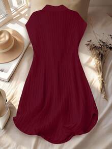 GlowEve CURVE Vestido floral bordado pesado y versátil de estilo minimalista para mujer de talla grande - Burdeos - Ver 2