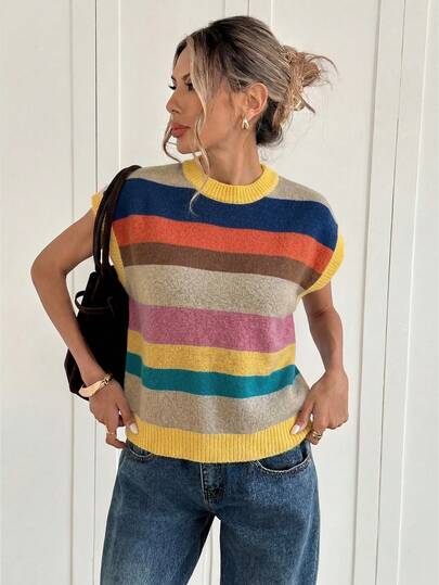 Siren Gaze 女士休闲简约地中海波西米亚撞色条纹印花毛衣 - 春夏复古老钱软妹风，完美适用于工作、办公室、度假、返校、音乐节等场合。