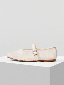 MOTF PREMIUM Giày bệt Mary Jane mũi vuông thoải mái, đa năng dành cho nữ, phù hợp cho đi làm và mặc thường ngày. - Màu be - Xem 6