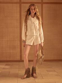 MOTF STUDIO ÁO KHOÁC NỮ THÊU HỌA TIẾT, CÚC PHÍA TRƯỚC - Màu be - Xem 3