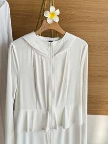 DAZY Leichte Damen Kapuzenjacke, lässig, locker geschnitten, Langarm Windjacke, geeignet für Sommer, Frühling und Herbst, modischer Streetwear-Stil, Strandresort - Weiss - Übersicht 16