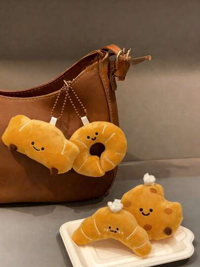 POKOJA LAND Bộ móc khóa hình bánh mì nhồi bông dễ thương và bánh donut kèm dây đeo - Đồ chơi nhồi bông hình thức ăn dễ thương, quà tặng trang trí túi xách, ba lô, ví.