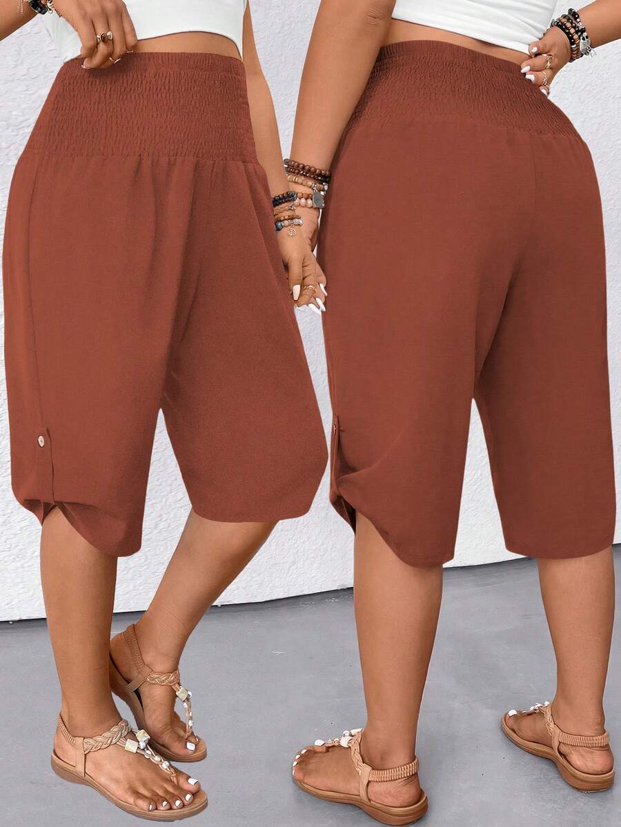 EMERY ROSE Bermudas casuales con cordón en la cintura para mujer talla grande, versátiles - Color caoba - Ver 1