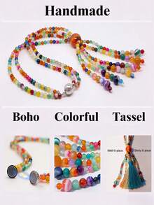 Joivida 2Pcs Handmade Colorful Beaded Curtain Tiebacks With Tassel, Boho Magnetic Curtain Holdbacks With Natural Stone Agate Glass Beads, Cute Boho Home Decor Curtain Straps For Sheer Curtains, Boho Curtain Tie Backs For Living Room Bedroom, Boho Home Decor Gift For Housewarming, Festival, Daily Use - multicolor - View 10