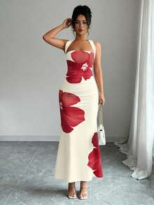 Elenzga Falda midi con estampado floral y cintura con lazo, elegante y casual, adecuada para primavera y verano, tallas grandes para mujeres - Multicolor - Ver 4