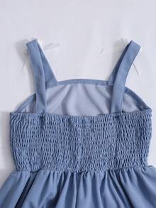 Elladie kids Elegant Solid Color Ruffled Strap Dress With Bow Decor For Teenage Girls, Suitable For Party And Events In Spring/Summer - Blue - View 7