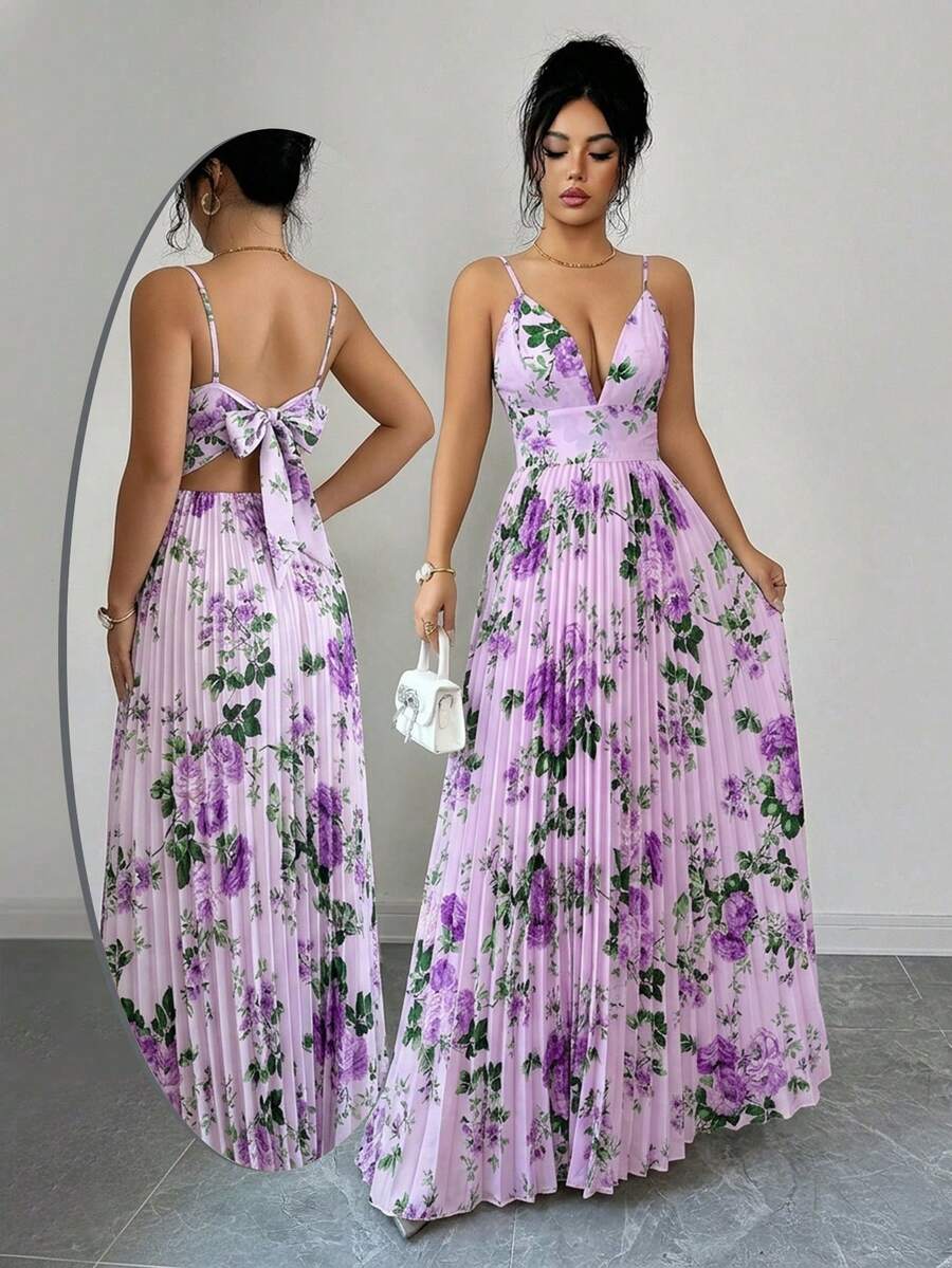 Rafferiza Women's Elegant Printed Ruffle Dress Vacation Light Purple Summer - Multicolor - View 1