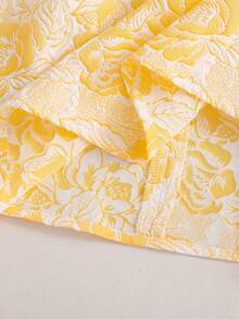 SHEIN 彼得潘领蝴蝶结蕾丝边公主裙，甜美可爱风格，时尚舒适，适合外出、生日派对、节日等场合。 - 黃色 - 查看 4