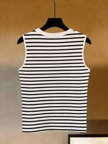 EMERY ROSE Plus Size Striped Full Print Round Neck Sleeveless Tank Top For Women Holiday Summer Cute - Multicolor - View 2