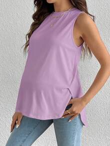 SHEIN Top de tirantes casual y versátil de unicolor con cuello redondo para maternidad - Púrpura malva - Ver 4