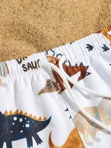 Young Boy Casual Dinosaur Print Swim Trunks, Summer Swimwear - Multicolor - View 4