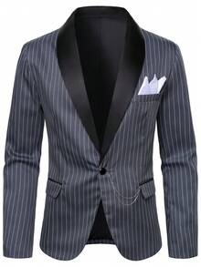 Manfinity Mode Men's British Style Gentleman Party Suit, Casual Striped Suit Set - Dark Grey - View 6