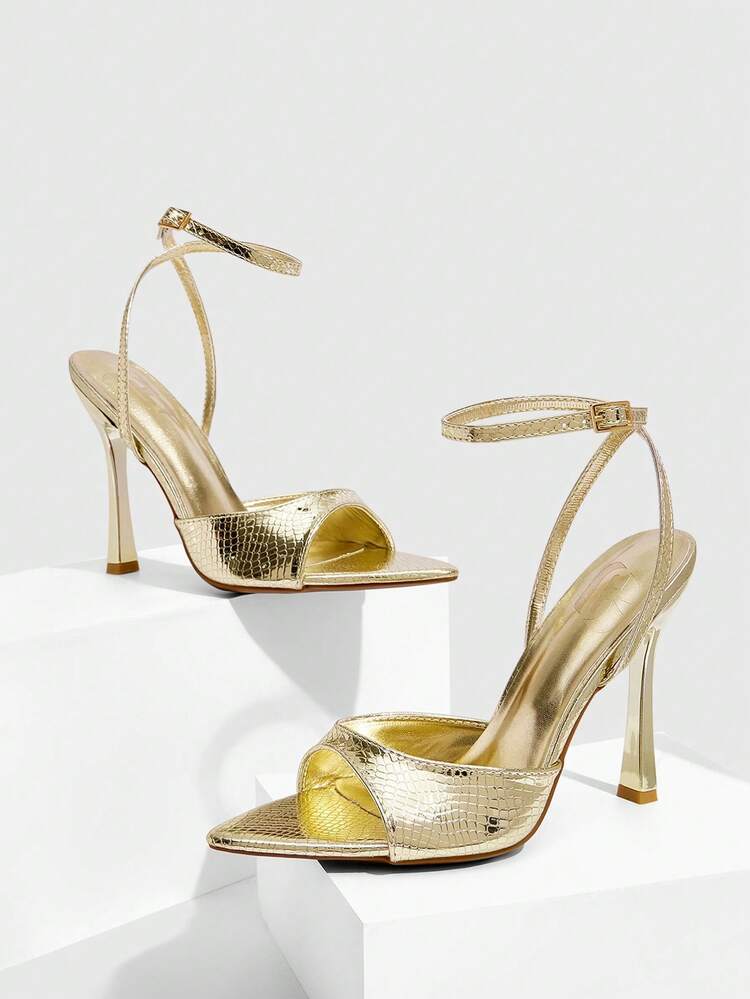 CUCCOO SZL Women Shoes Pointed Thin Heel Gold Snake Open Toe Ankle Strap Women's High Heel Sandals Sexy Fashion Elegant With Skirts Daily Versatile Banquet Party Women's Sandals Summer Shoes