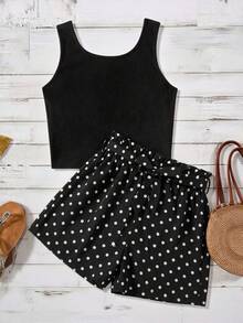 Bộ đồ 2 món cho bé gái tuổi teen: Áo tank top đen và quần short cạp chun họa tiết da báo. - Nhiều màu - Xem 5