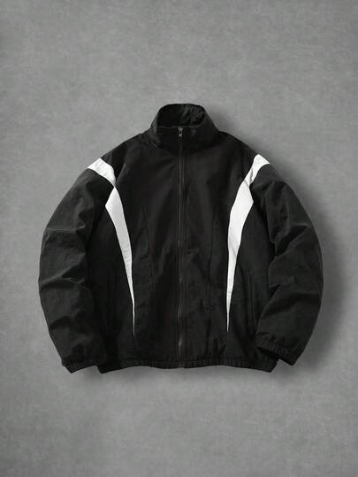 Manfinity EMRG Chaqueta casual de hombre con cuello alto y cremallera de color contrastante para uso diario