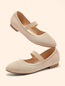 CUCCOO BASICS Women's Round Toe Flat Brown Strap Elastic Comfort Breathable Mary Jane Flats, Suitable For Daily Commute And Casual Wear - Rose Gold - View 3