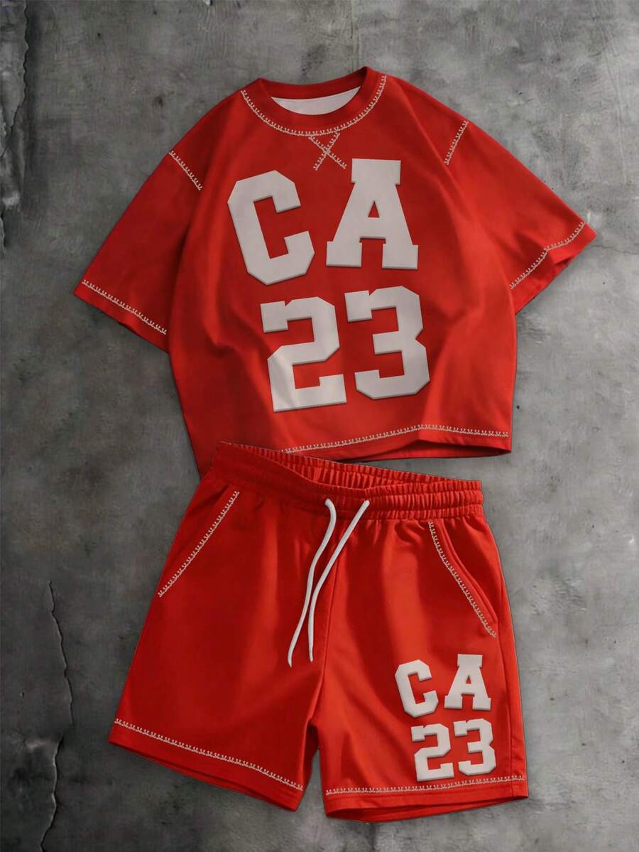 Aesthetic Post CA23 加州复古运动美式休闲街头风男女通用短款T恤套装 - 彩色 - 查看 1