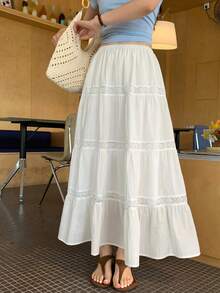DAZY Women's Lace Patchwork Casual A-Line Skirt - White - View 6