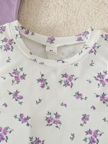 Vintaside Kids 2 piezas Vestido casual sin mangas de Body con bloqueo de color y estampado de mariposa para niñas, verano - Morado - Ver 3