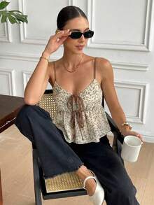 Serisse Women's Summer All Shades Of Brown Cottage Core Brunch Ditsy Floral Contrast Tie Camisole,Elegant Casual Vacation Party Wedding Birthday Costume - Multicolor - View 6