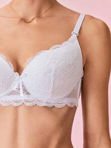 女士性感蕾丝白色文胸套装（带钢圈） - 白色 - 查看 6