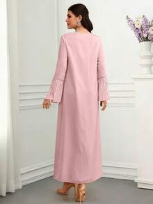 Layrah Elegant Luxury Beaded V-Neck Flare Sleeve Dress, Spring/Summer - Pink - View 3