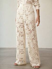 MOTF PREMIUM WOMEN'S GUIPURE LACE STRAIGHT LEG PANTS - Beige - View 6