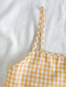 SHEIN Vintaside Kids 女童格子吊带背心和直筒短裤套装（2件套），休闲舒适，百搭夏季单品，适合外出、上学、居家穿着。 - 黃色 - 查看 7
