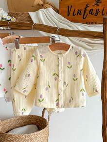 Vintaside Kids Áo khoác cardigan vải muslin mềm mại, dáng rộng, tay dài, họa tiết hoa dễ thương, phù hợp cho trẻ sơ sinh. - Nhiều màu - Xem 3