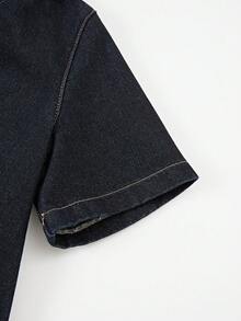 GlowEve 女士金属单排扣短袖休闲牛仔夹克 - 藍色 - 查看 6