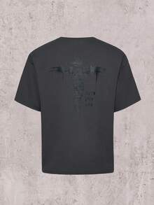 Skyrend Camiseta de manga corta casual y versátil con estampado de cruz para hombres, primavera/verano - Gris Oscuro - Ver 1