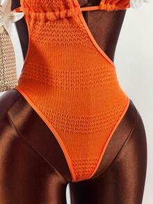 Amplova Women's One-Piece Swimsuit With 3D Floral Decor And Tie-Up Neck, Suitable For Beach Vacation, Pool Party, Beach Party Orange Summer Tropical - Apricot - View 6