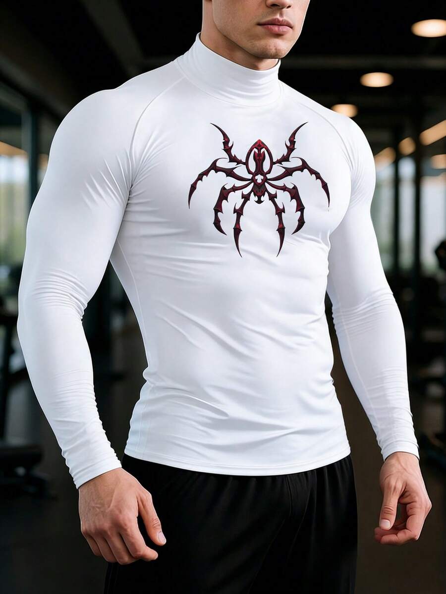 GymBeat Men's Spider Print Raglan Sleeve Sports T-Shirt - White - View 1