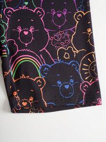 SHEIN X Care Bears 女士卡通印花弹力腰带打底裤 - 黑色 - 查看 6