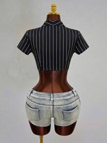 Women's Fashion Sexy Pleated Design Sleeveless Tie-Dye Blouse - Black - View 2