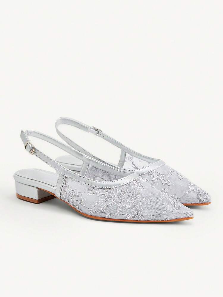 CUCCOO CHICEST Women Shoes Pointed Heel Grey Lace Mesh Sexy Fashion Elegant Skirt Daily Versatile Banquet Party Ladies Flat Shoes Slingback Shoes Slingback Wedding Shoes Summer Shoes Bride Shoes