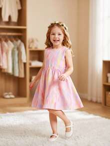 Đầm không tay phong cách tranh phong cảnh đồng quê giản dị dành cho bé gái, thích hợp cho các hoạt động thường ngày, kỳ nghỉ và giải trí. - Hồng - Xem 6