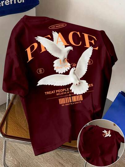 Manfinity Dauomo Áo thun nam tay ngắn cổ tròn in hình khẩu hiệu và chim bồ câu, kiểu dáng thường ngày.