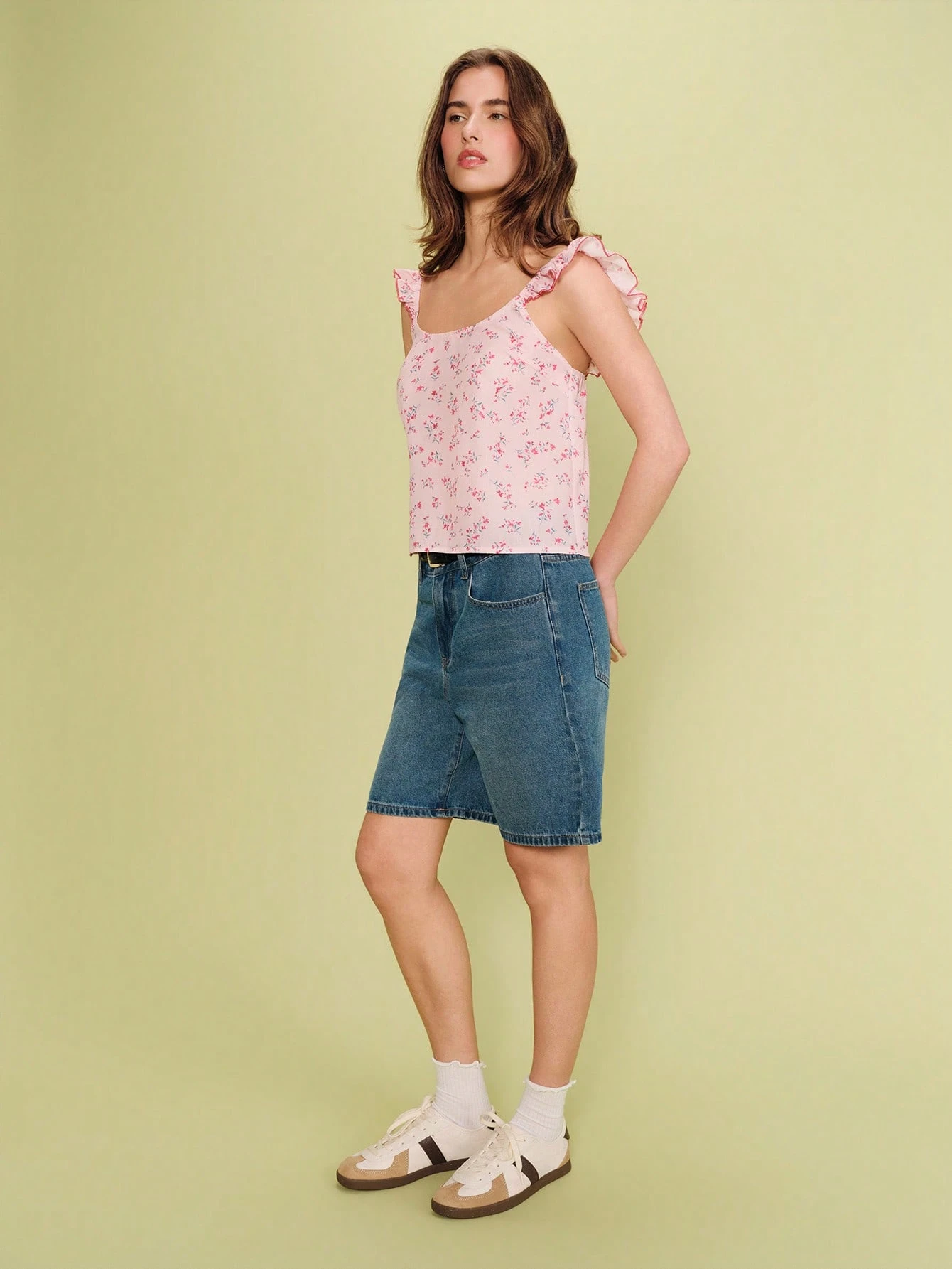 Pink Sleeveless Floral Print Top With Ruffled Straps Cute Spring French Style Cute Summer Top Casual Holiday Top Ruffle Flower Top