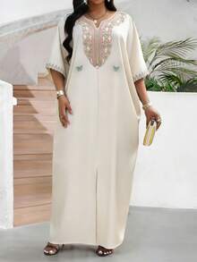 SHEIN Lady Damen Große Größen Blume Muster elegantes 3/4 Arm Urlaubskleid - Verschiedenfarbig - Übersicht 5