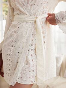 Moireta Bata de mujer de tejido jacquard, sexy, madura y elegante - Albaricoque - Ver 6