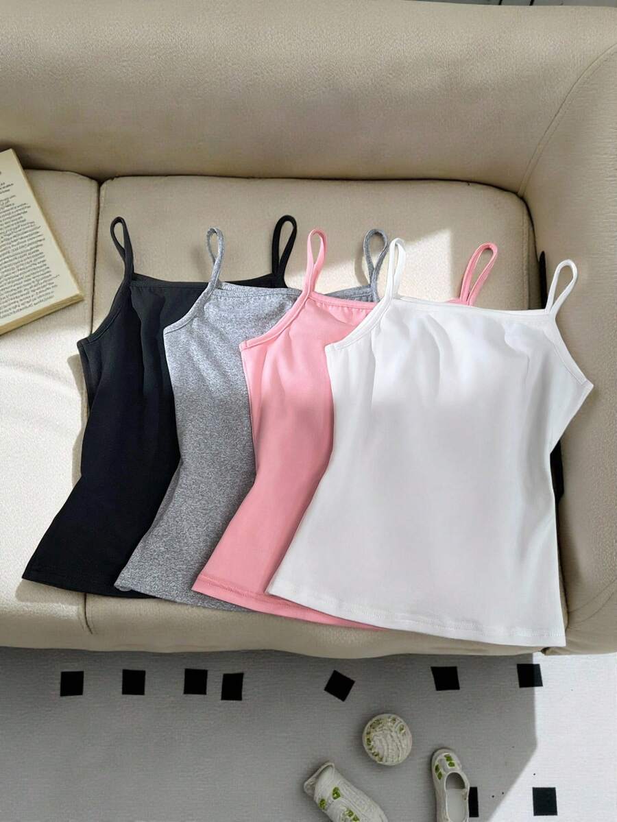 Tween Girl Solid Color Casual Versatile Camisole - Multicolor - View 1
