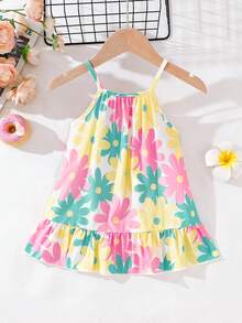 SHEIN Playful Pals 女婴可爱甜美无袖A字连衣裙，宽松休闲荷叶边下摆，活泼俏皮，适合夏季外出、海滩和日常穿着。 - 彩色 - 查看 7