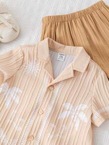 SHEIN 2pcs Baby Boy Summer Casual White Textured Short Sleeve Shirt And Shorts Set, Holiday Shirt Outfit - Multicolor - View 7