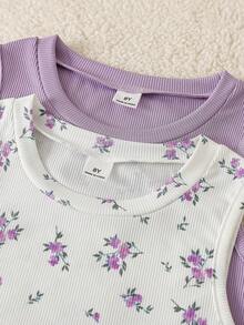 Vintaside Kids 2 piezas Vestido casual sin mangas de Body con bloqueo de color y estampado de mariposa para niñas, verano - Morado - Ver 7