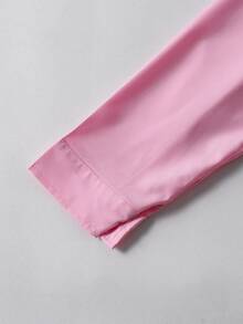 SHEIN 青少年女孩粉色休閒街頭風Y2K翻領襯衫，寬鬆鈕扣門襟柔軟上衣，適合返校、派對、畢業、日常穿搭、學校、運動 - 粉色 - 查看 4