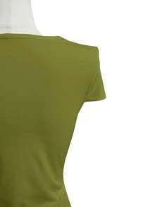 EMERY ROSE Women's Solid Color Elegant V-Neck Criss-Cross T-Shirt - Green - View 4